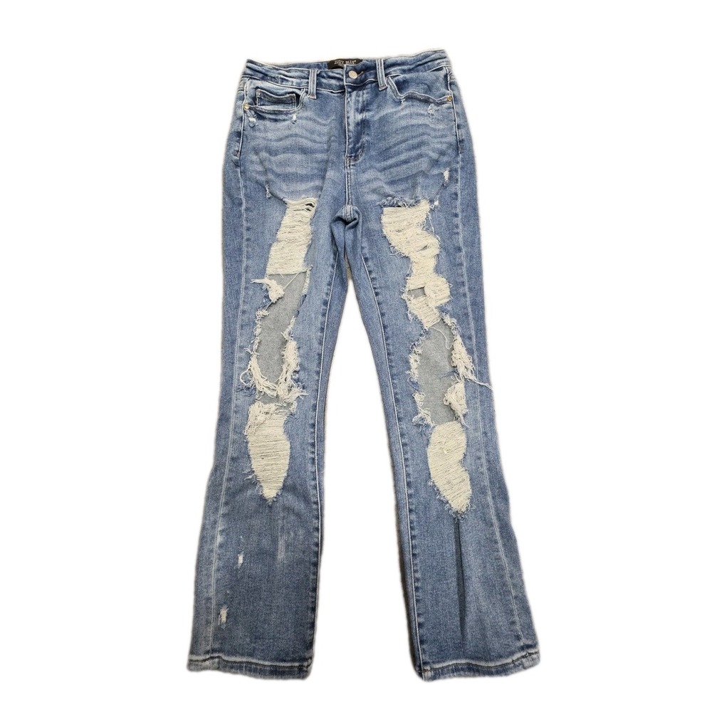 Judy Blue Womens Distressed Straight Fit Medium Wash Stretch 30/29